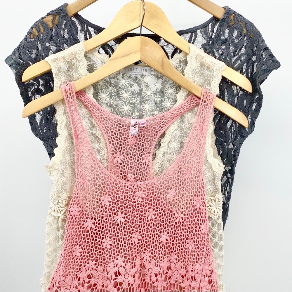Boho Festival Crochet Lace Top Bundle X 3 SZ S/M - Picture 2 of 16
